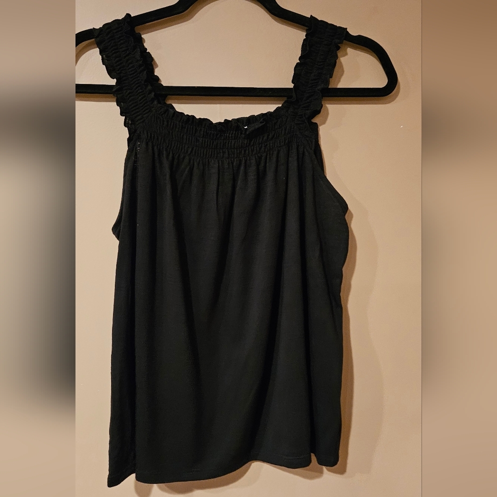 LC Lauren Conrad Black Ruffled Tank Top